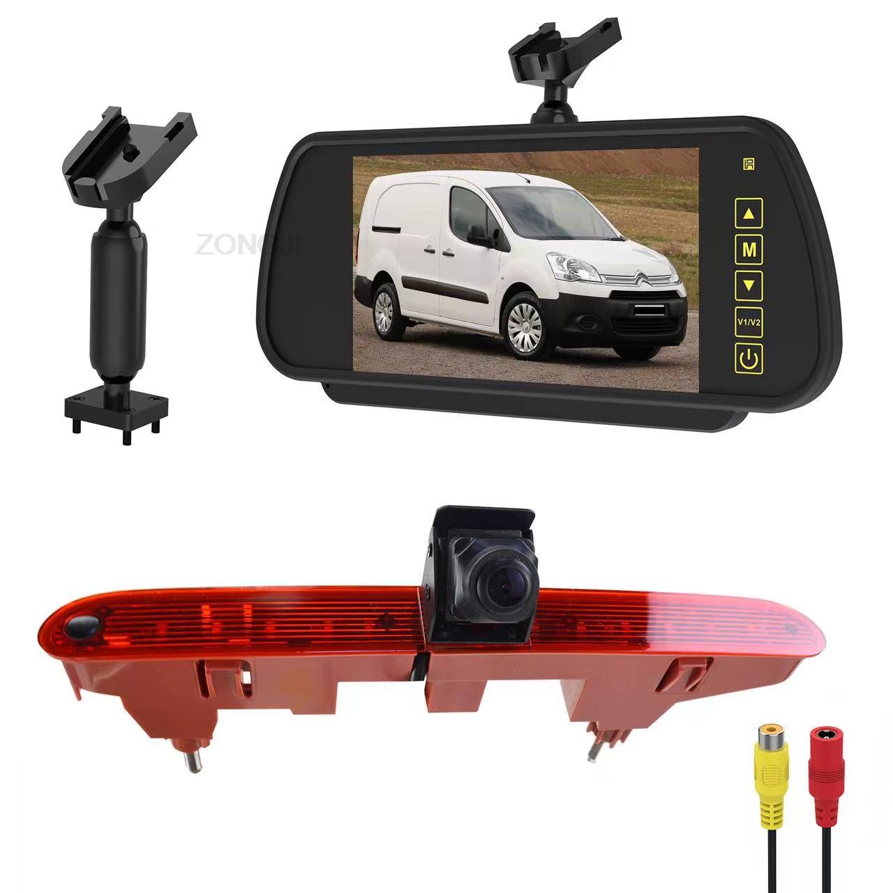 Power Tools Video - シトロエンベルランゴ、プジョーパートナー、オペルとボクスホールコンボ、トヨタプロース、ミラーモニター用のブレーキライトカメラ、7インチ