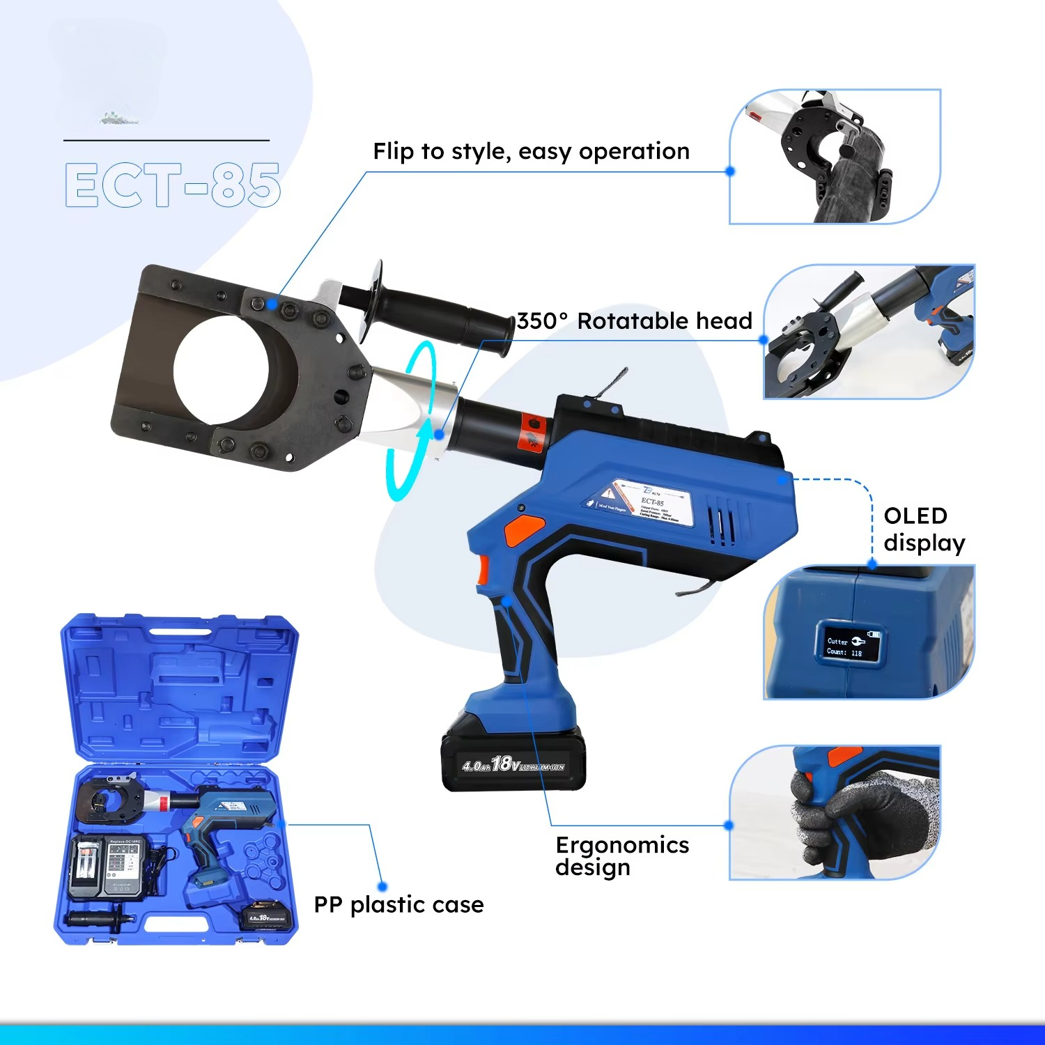 Power Tools Hydraulic - ECT-85 強力85mm OEM工場CE認証済み費用対効果の高い油圧式18Vバッテリーケーブル切断工具