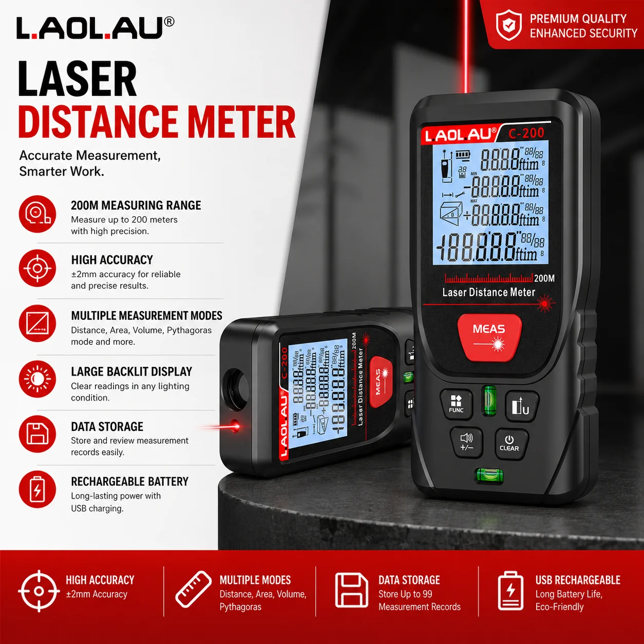 Power Tools That Are Green - LAOLAU デジタルレーザー距離計赤/緑レーザービームメーター高精度測定ツールバックライト付きスクリーン IP54 防水