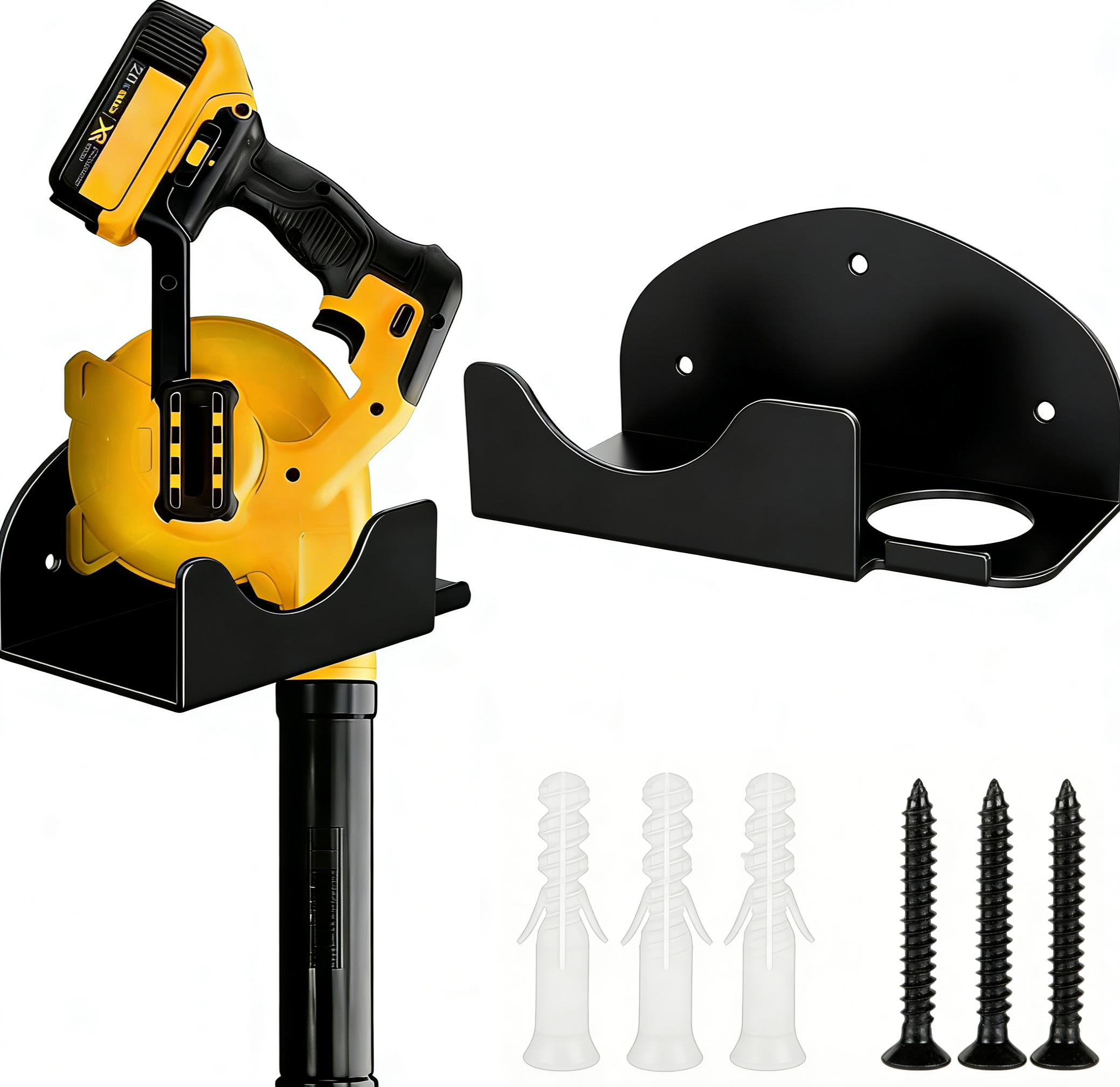 Power Tools Store - 1つの黒い壁掛け式金属製ツールラック。エッジトリマーとガーデンパワーツールに対応、ブレードブロワーの保管に最適です。