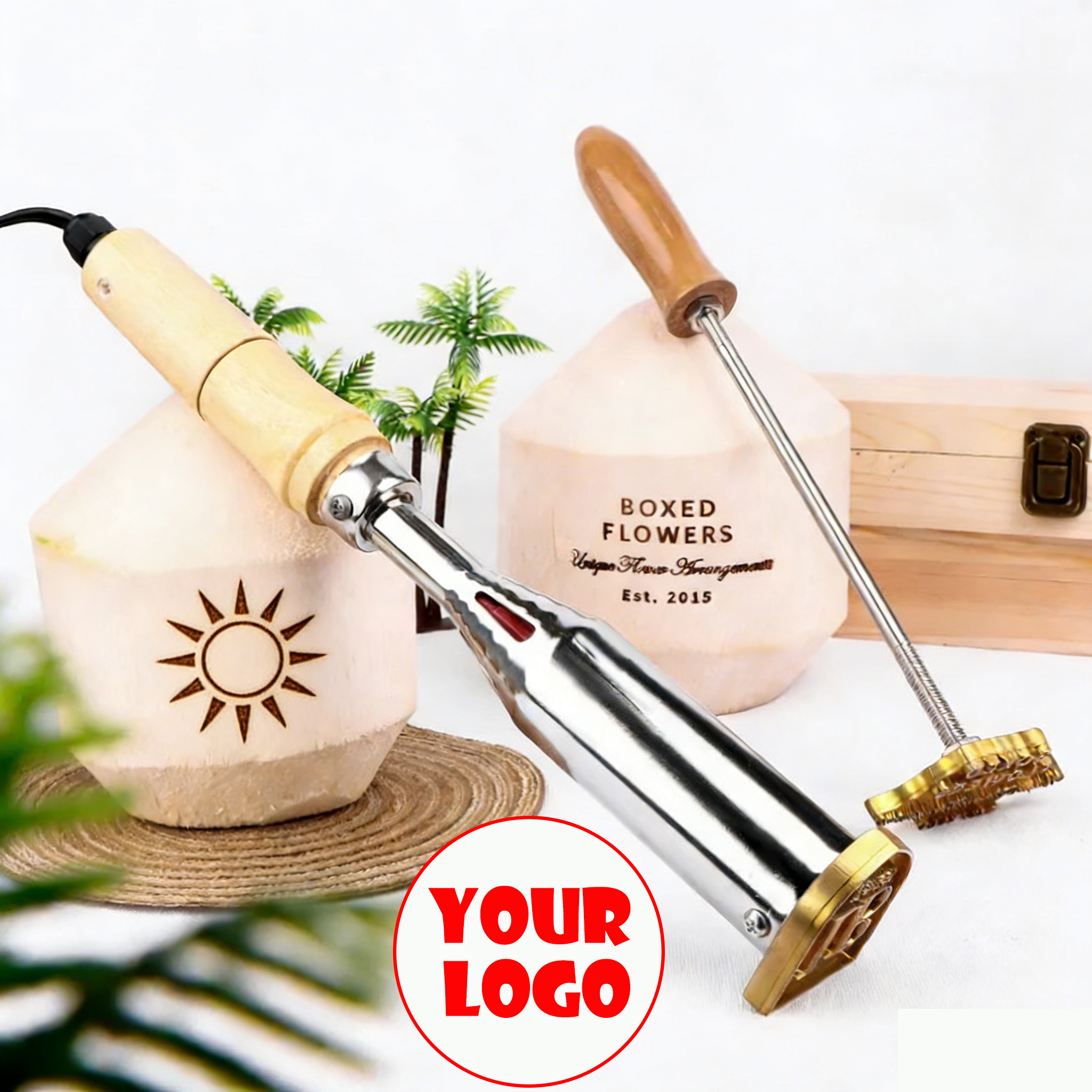 Power Tools Logo - カスタムココナッツスタンプ、ブランドアイロンスタンプ、DIYロゴスタンプ、ストレートハンドル付き加熱スタンプ、木材、革、食品、カスタムクラフト用