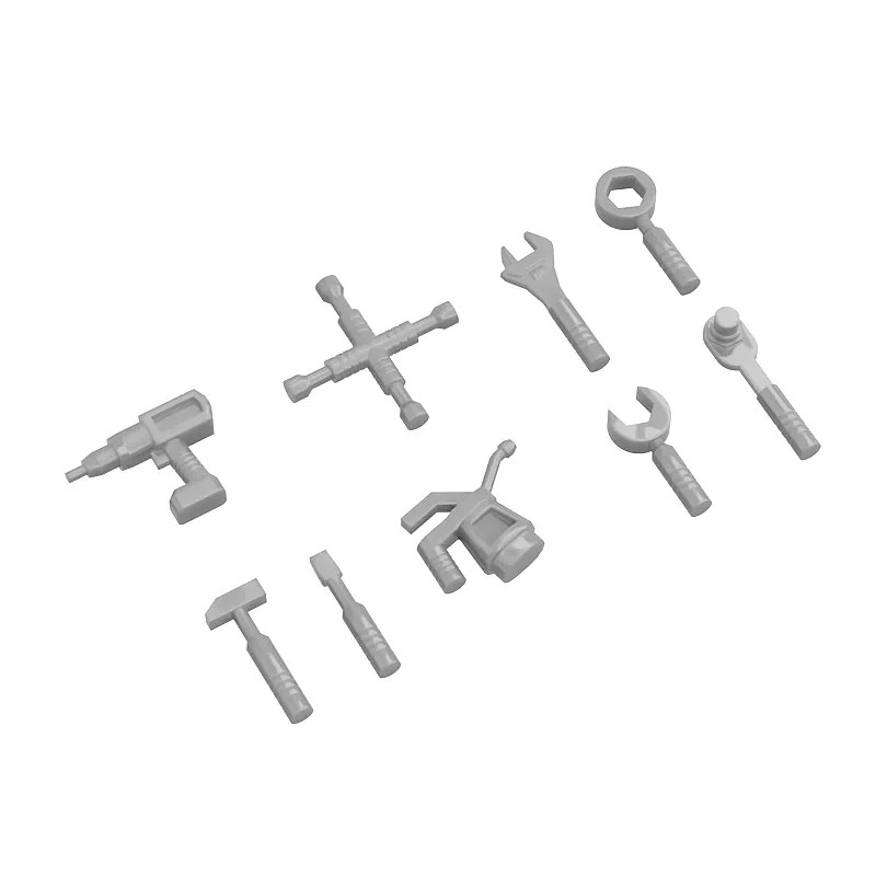 Power Tools Lego - 11402オイルポット、電動ドリル、レンチ、ドライバー、工具を含むMOCビルディングブロック9個セット